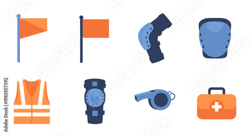 Set of Camping and Hiking Gear with Backpack and Safety Equipment