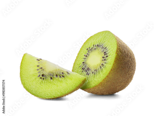Cut fresh kiwi on white bac...