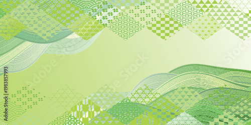 Elegant Japanese Traditional Patterned Green Background Design