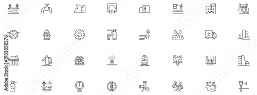 Water infrastructure icon set. Outline icon collections. Editable stroke.