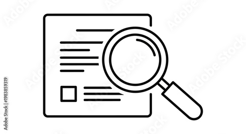 magnifying glass search icon over a document symbolizing data analysis information review and business research for effective document inspection.
