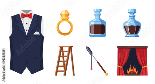 Elegant Wedding Suit Accessory Set with Fireplace Stage Props