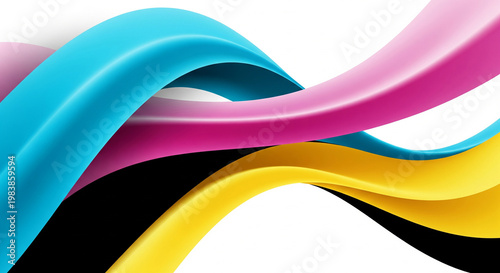 Dynamic abstract background featuring flowing CMYK color ribbons creating a vibrant and modern design.