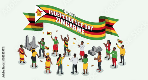 Zimbabwe Independence Day celebration with people waving flags.