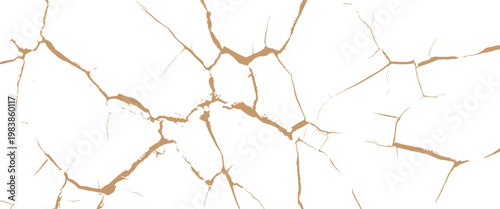 Abstract pattern of irregular brown cracks on a white background creating a textured surface effect cracked