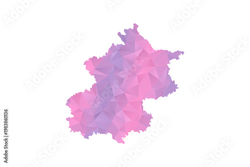 Beijing Map - Polygon Style Vector Illustration in Pink and Purple Gradient, Low Poly Geometric Design, Isolated on White Background for Infographics and Education.