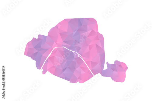 Paris Map - Polygon Style Vector Illustration in Pink and Purple Gradient, Low Poly Geometric Design, Isolated on White Background for Infographics and Education.