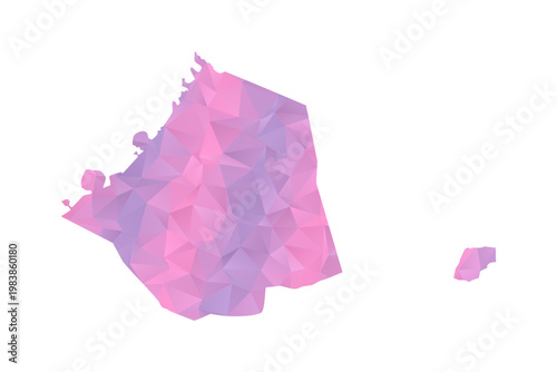 Dubai Map - Polygon Style Vector Illustration in Pink and Purple Gradient, Low Poly Geometric Design, Isolated on White Background for Infographics and Education.