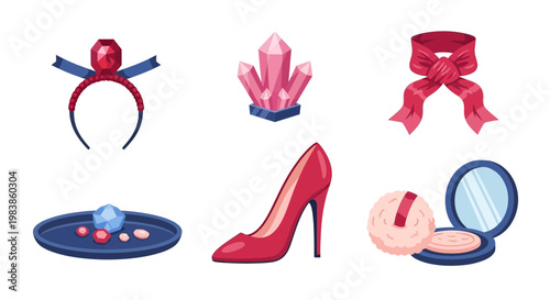 Collection of Fashion Accessories and Glamorous Items Featuring Jewelry and Footwear