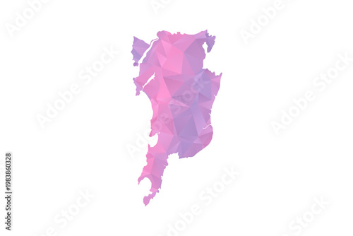 Mumbai Map - Polygon Style Vector Illustration in Pink and Purple Gradient, Low Poly Geometric Design, Isolated on White Background for Infographics and Education.