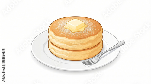 Stack of Fluffy Japanese Souffle Pancakes with Melting Butter and Powdered Sugar Vector
