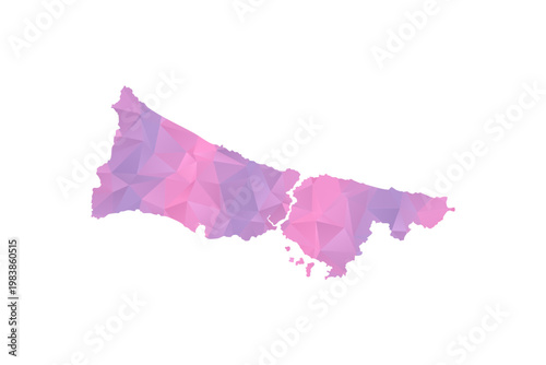 Istanbul Map - Polygon Style Vector Illustration in Pink and Purple Gradient, Low Poly Geometric Design, Isolated on White Background for Infographics and Education.