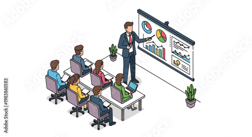 Businessman presenting to colleagues in meeting.