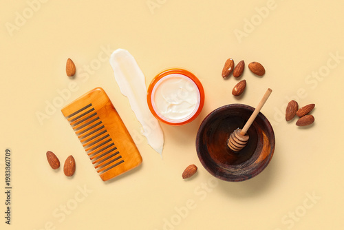 Jar of hair mask with comb,...