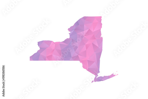 New York Map - Polygon Style Vector Illustration in Pink and Purple Gradient, Low Poly Geometric Design, Isolated on White Background for Infographics and Education.