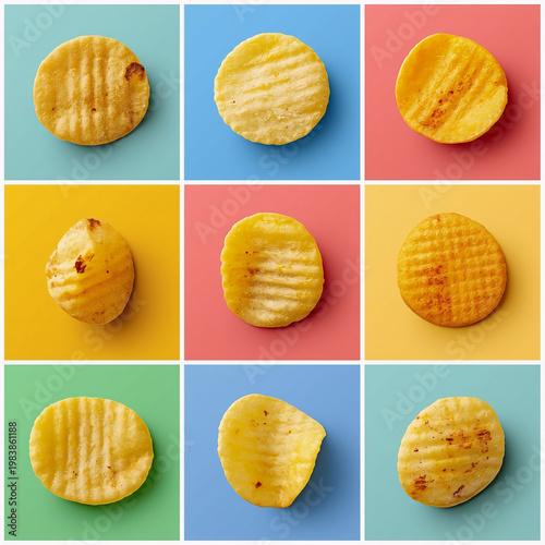 potato chips image for product advertising promotion, photos from various angles, with different backgrounds, do not mention any brands, plain without writing