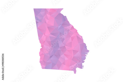 Georgia Map - Polygon Style Vector Illustration in Pink and Purple Gradient, Low Poly Geometric Design, Isolated on White Background for Infographics and Education.