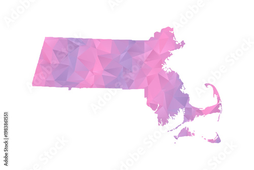Massachusetts Map - Polygon Style Vector Illustration in Pink and Purple Gradient, Low Poly Geometric Design, Isolated on White Background for Infographics and Education.