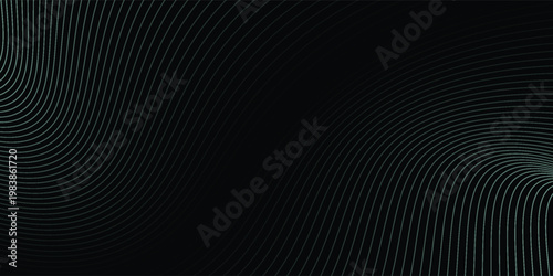 Abstract background with waves for banner. Medium banner size. Vector background with lines. Element for design isolated on black. Black, green and blue. Ocean, night, card