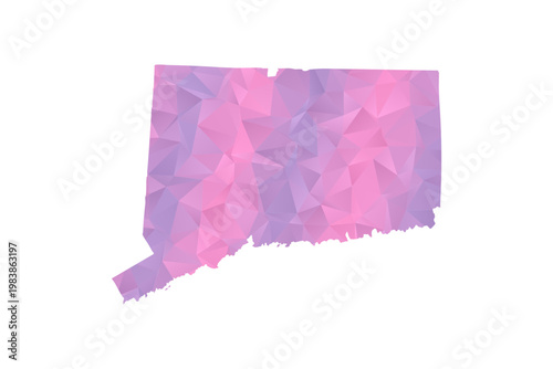 Connecticut Map - Polygon Style Vector Illustration in Pink and Purple Gradient, Low Poly Geometric Design, Isolated on White Background for Infographics and Education.