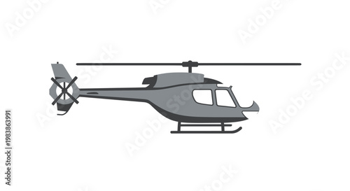 Modern Gray Helicopter Flying - Isolated White Background