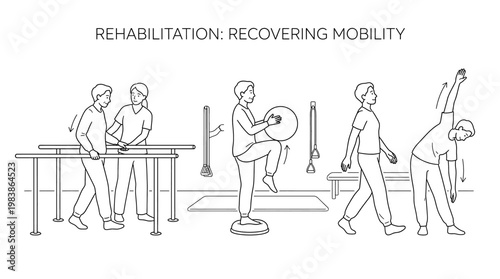 Rehabilitation recovering mobility physical therapy exercises.