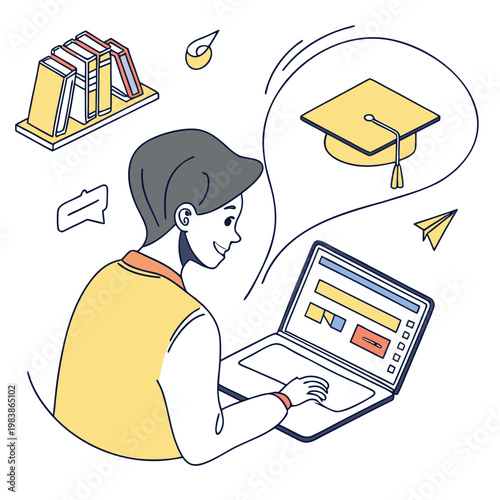 A young man thinking about graduating from online courses