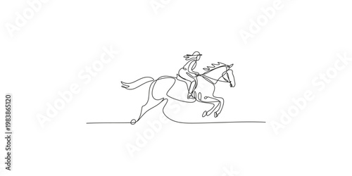 Continuous line drawing of a cowboy riding a horse one art equestrian western minimalist black