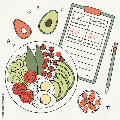 A plate of food with eggs avocado and tomatoes