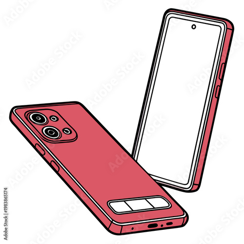 Red smartphone with dual cameras and a phone case
