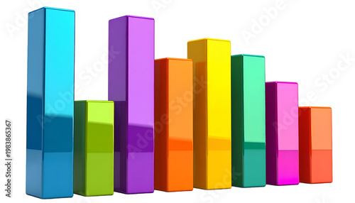 Colorful 3D Bar Chart Growth Isolated Transparent Background