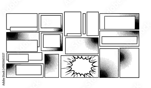 Fényképezés Minimal comic panel frames set black and white clean layout vector illustration