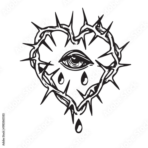 illustration of heart-shaped spines with eye