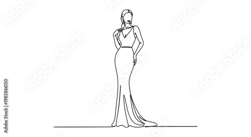 elegant woman in a flowing gown continuous line drawing fashion illustration