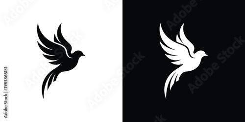 Black and white bird silhouettes on contrasting backgrounds 1