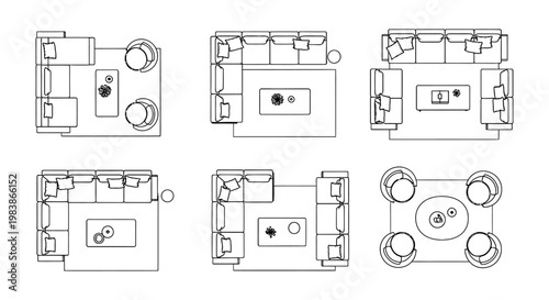 top view of modern living room furniture arrangements sectional sofas and coffee tables
