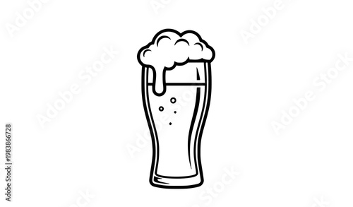 Beer Glass with Foam Vector Icon Pub Logo Symbol Black White Minimal Design Isolated on White