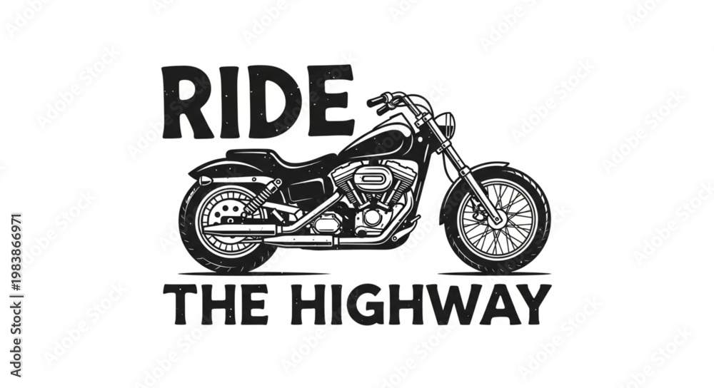 Obraz premium Classic Motorcycle Illustration with Ride the Highway Text.