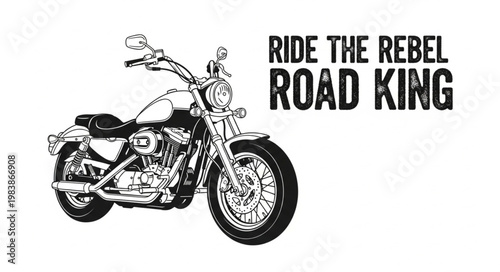 Classic Motorcycle Illustration with Rebel Road King Text.
