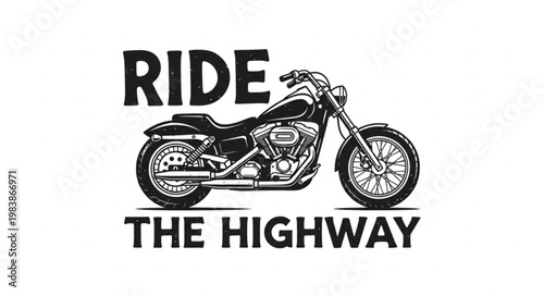 Classic Motorcycle Illustration with Ride the Highway Text.