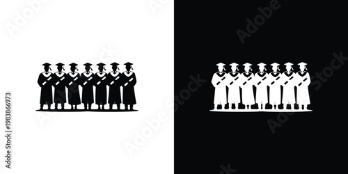 Black and white silhouettes of people in graduation gowns