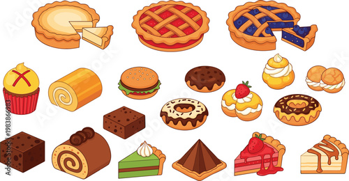Assorted Desserts and Sweet Treats, Cakes, Pies, Pastries, and Chocolates for Bakeries, Cafes, and Food Designs
