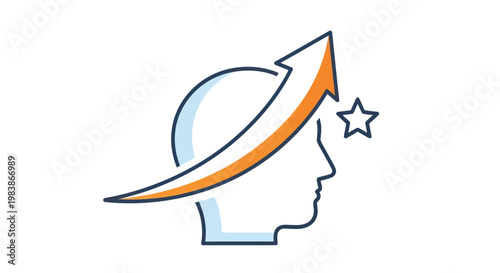 Head with upward arrow and star icon, symbolizing growth, success, and positive thinking