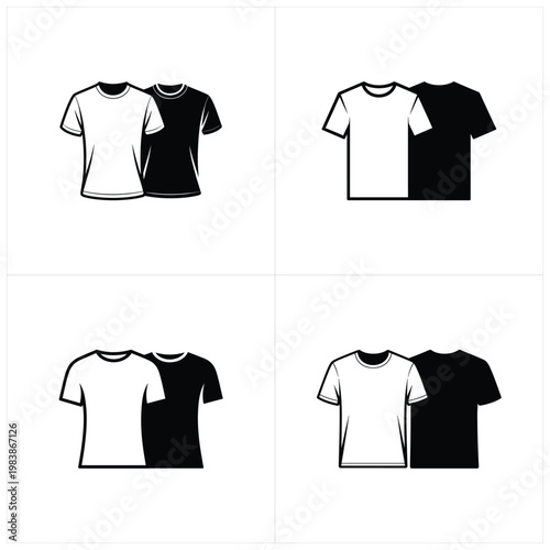 Black and white t shirts in four different positions