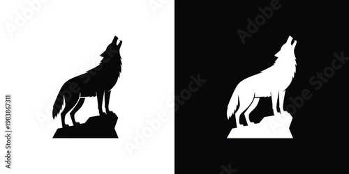 Black and white wolf silhouettes on contrasting backgrounds 4