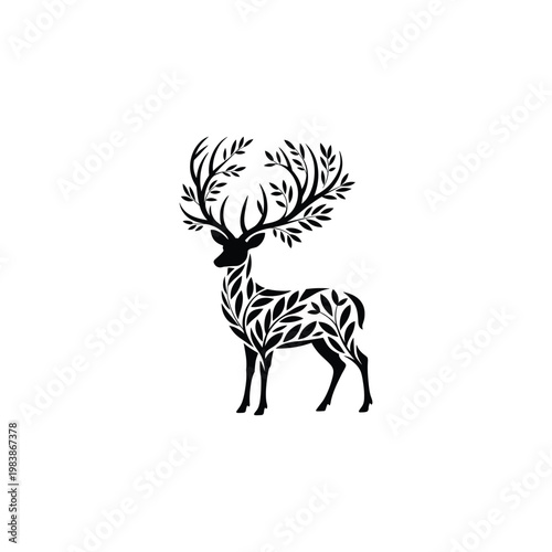 Black deer with leafy antlers and body reindeer leaves