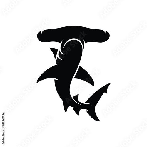 Black shark and hammer white background animal