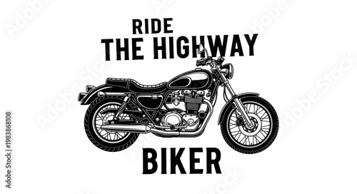Classic Motorcycle Biker Ride the Highway Illustration.