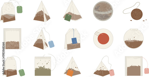 Various Tea Bags, Loose Tea Pouches, Tea Infusers, and Tea Brewing Tools for Hot Drinks, Tea Lovers, and Beverage Designs