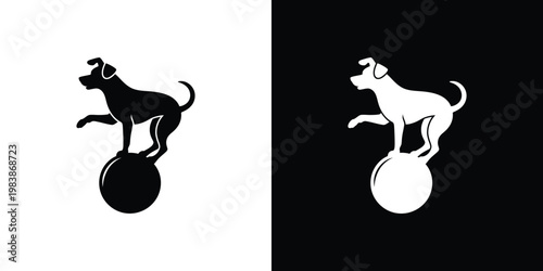 Dog silhouettes balancing on balls black white